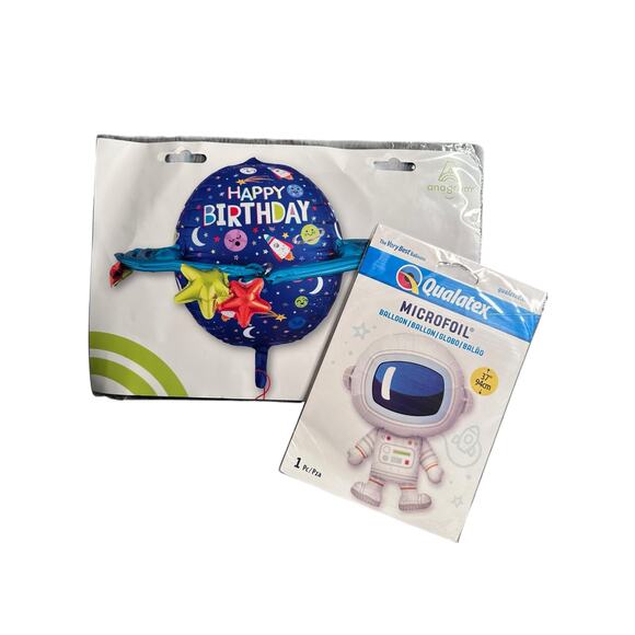 Space Happy Birthday Balloon Set – Astronaut & Planets Foil Balloons (2 Pack) - Picture 3 of 4